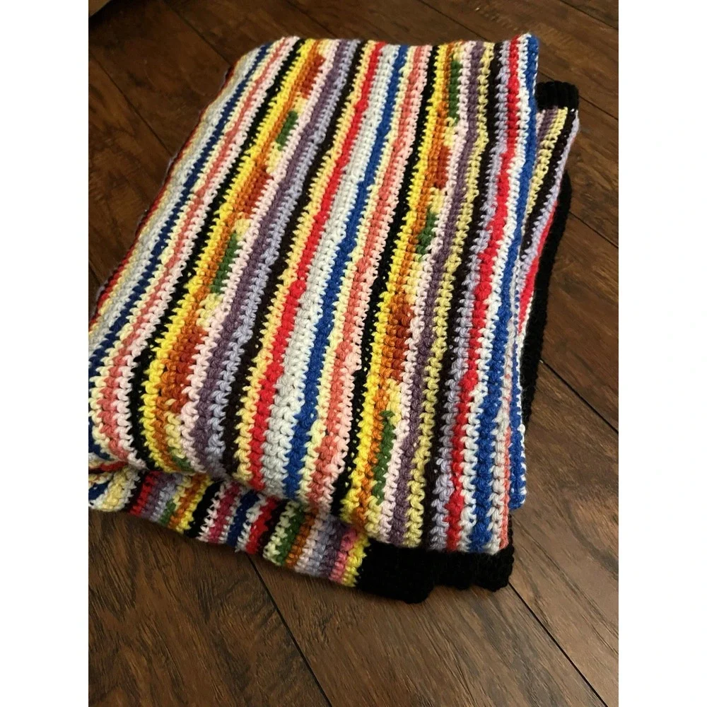 Vintage Handmade Retro Multicolor Crochet Afghan Granny Blanket 50x67